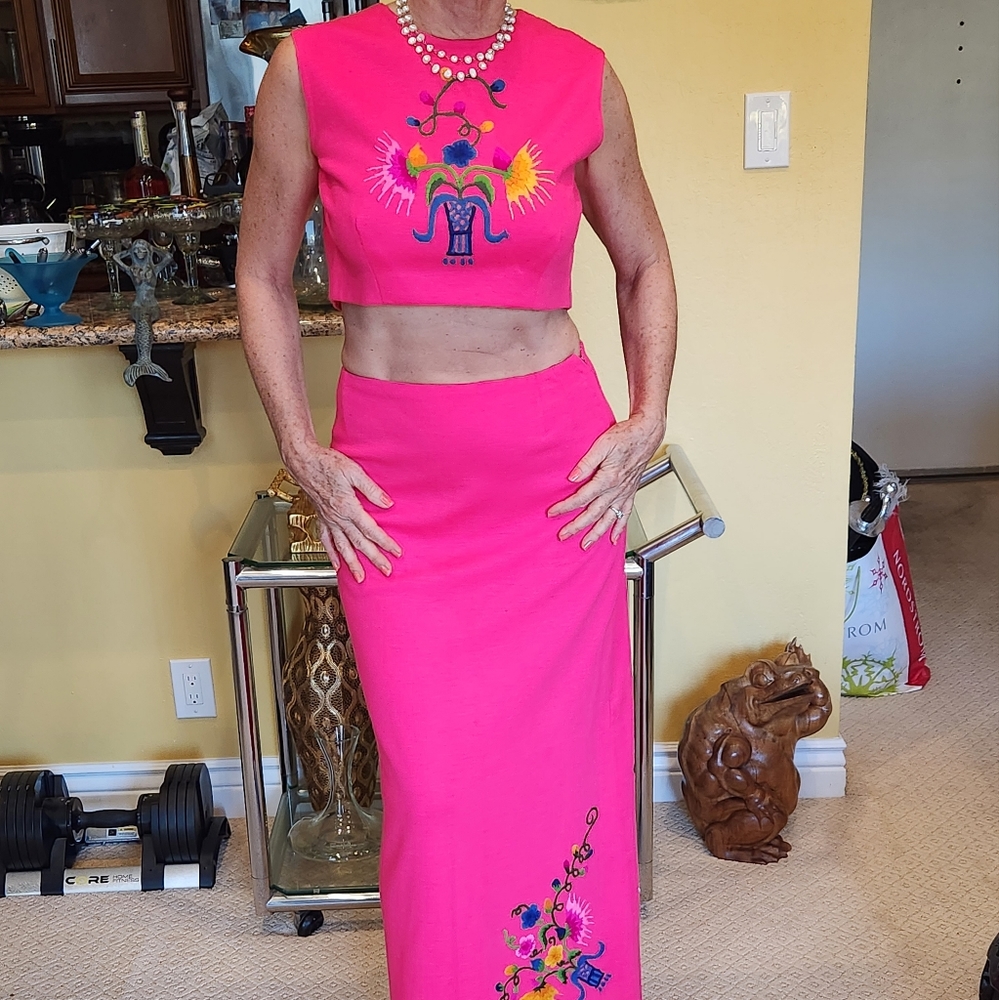 Val Ro Hot Pink Wool Two Piece Dress